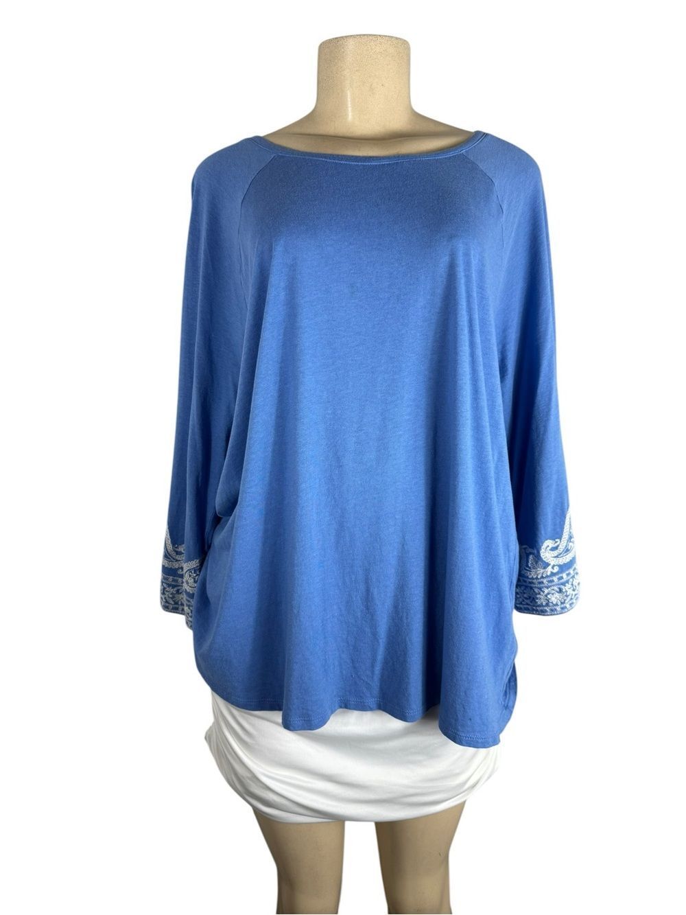 J.JILL Blue Embroidered-Sleeve Cotton Tunic Top Size XL - Picture 3 of 6